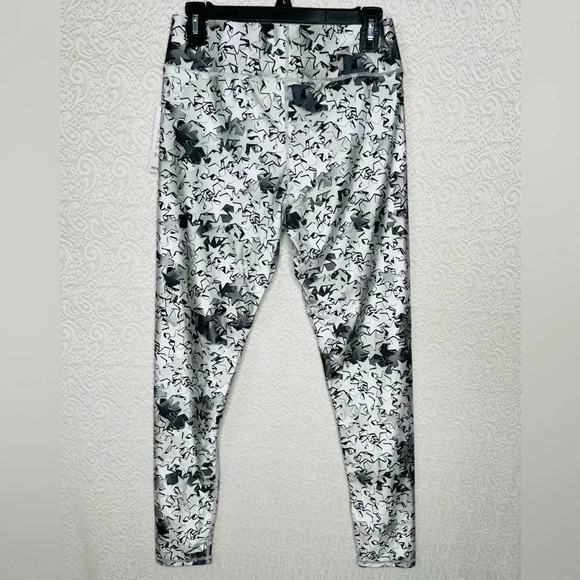 Terez High-Waist Leggings Size L Celestial Silver Star Confetti Full Length Gray - Picture 3 of 10